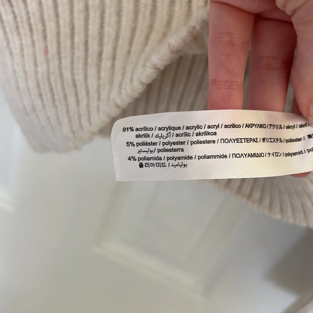 Zara Black and White Cream Bow Knit Sweater Ruffled - Picture 4 of 5